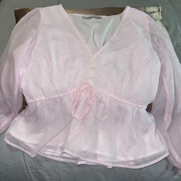 ABERCROMBIE&FITCH PINK LIGHTWEIGHT SZ MEDIUM TOP DRAWSTRING WAIST TOP LINED TOP - Picture 1 of 11